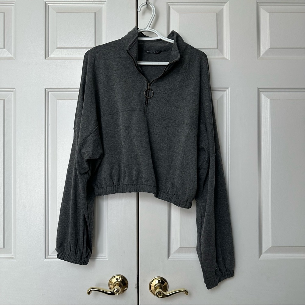 SHEIN Charcoal Gray Half-Zip Pullover